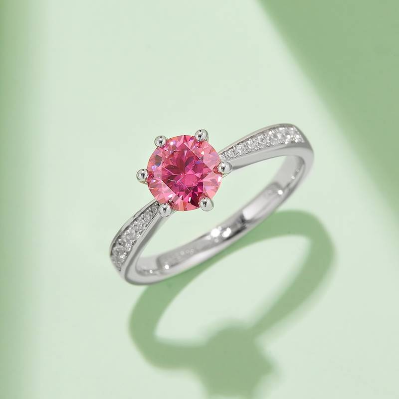 直臂灵动S925银镀白金MoissaniteWomen's Ring1ctD级